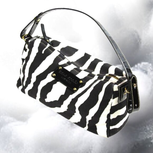 Kate Spade Fisher Island Black & White Zebra Print Canvas Shoulder Satch… - Picture 1 of 9